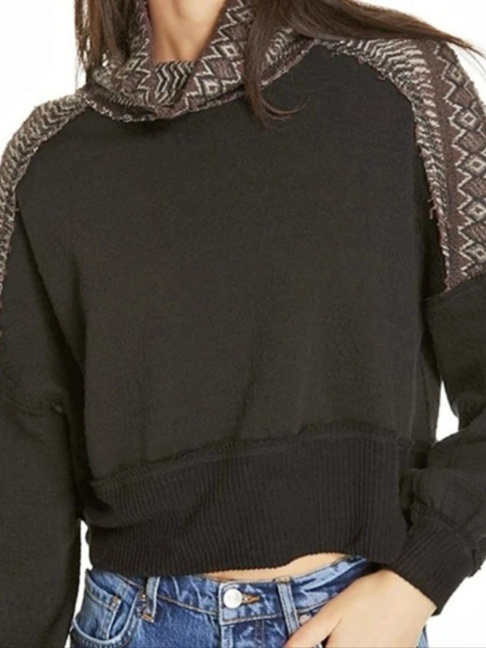 O We the Free Tinsley Waterfall Cowl-Neck Top Black & Brown Medium